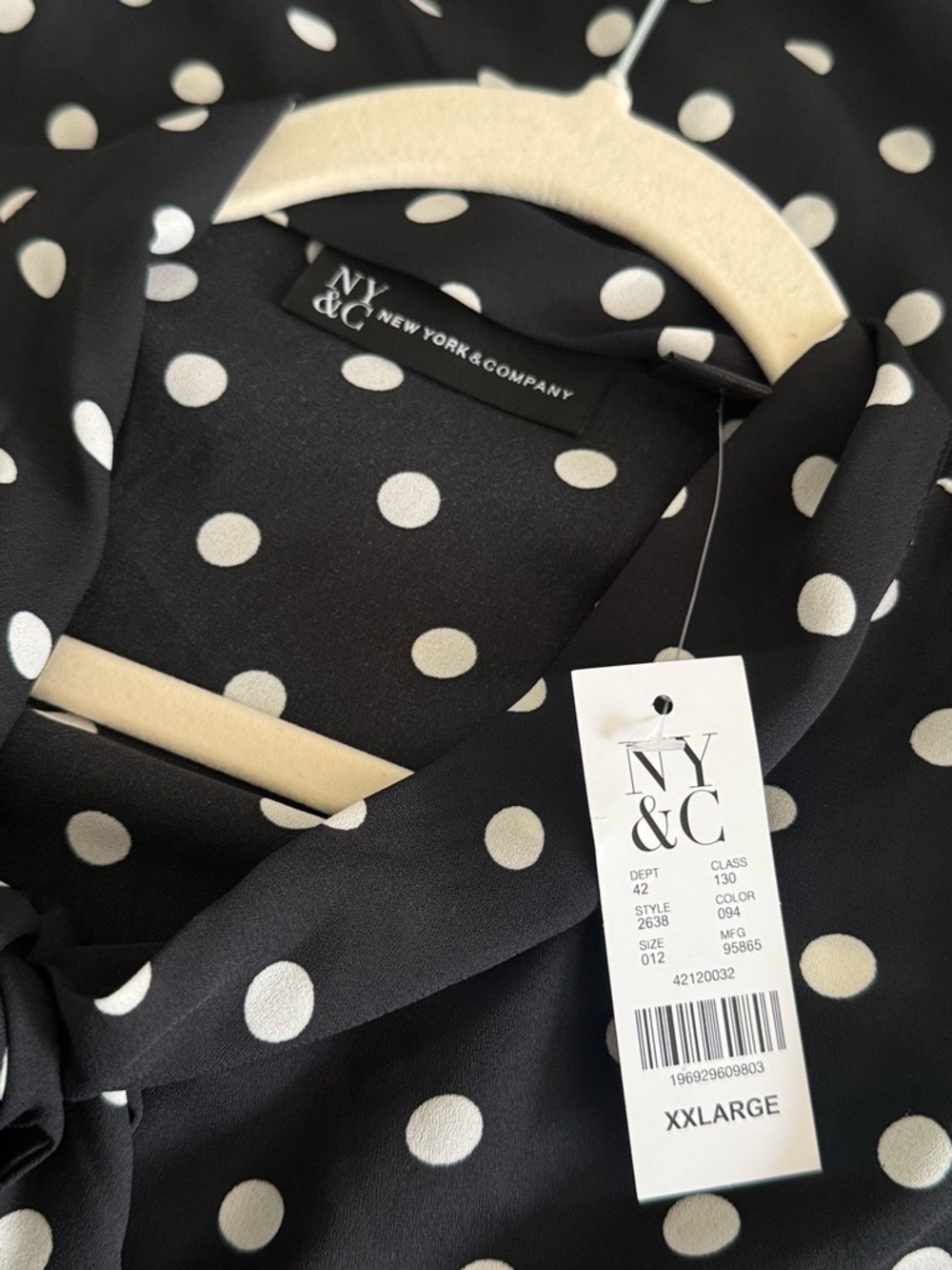 New York & Company Black and White Polka Dot Tie-Neck Blouse XXL - Picture 5 of 8